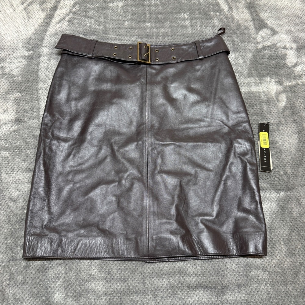 Antonio Melani Brown Leather Belted Mini Skirt Tonia Bittersweet Size 6